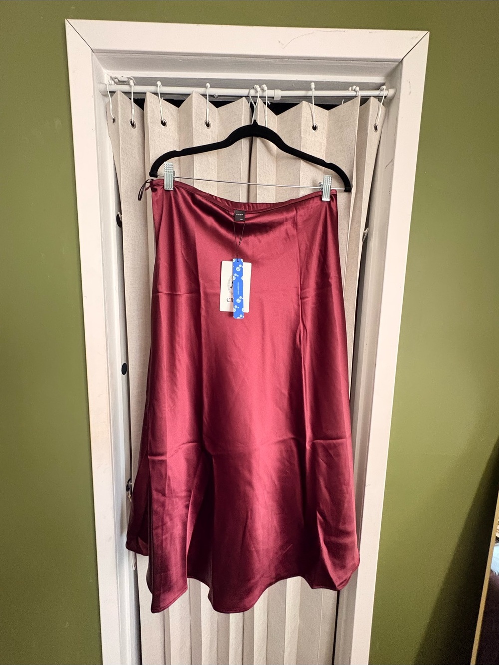 Cider Satin A-Line Maxi Skirt in Burgundy Red